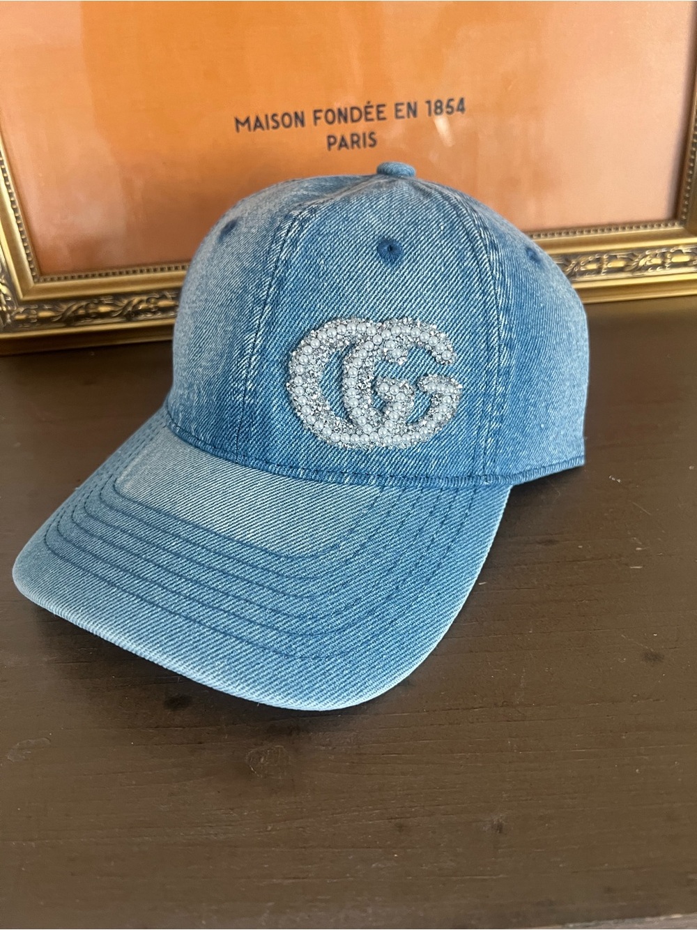 Denim Kids Cap with Crystal Logo - Light Blue